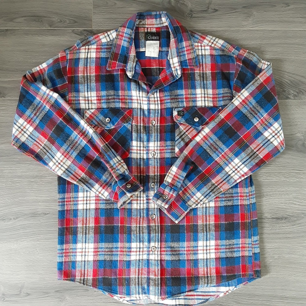Codet Mens Blue Red Plaid Flannel Shirt Made in USA Cotton Size L 1213461